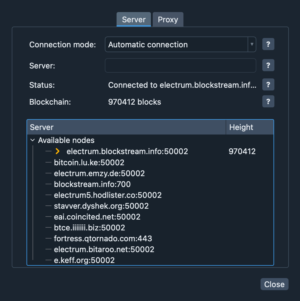 The Network window with the server list